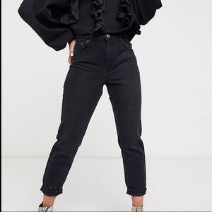 Topshop Petite High Waisted Mom Jeans in Black